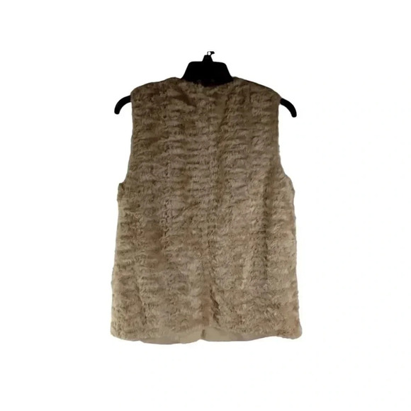 FOREVER 21 Womens Vest Beige Sleeveless Hook & Eye Faux Fur Round Neck Size L - Picture 3 of 8